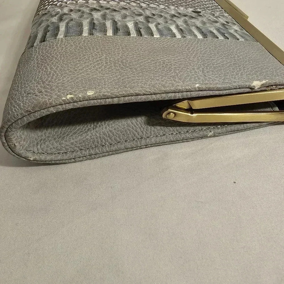 Rachel Roy Grey Silver Black Animal Print Brushed Nickle Clutch Bag - Picture 7 of 8